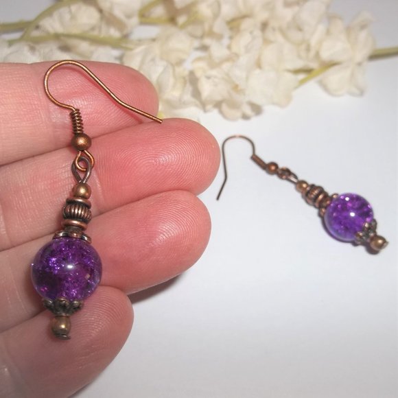 Boho Beaded Dangle Earring Set Purple and Copper Fashion Jewelry Accessory 7089 - Picture 7 of 9